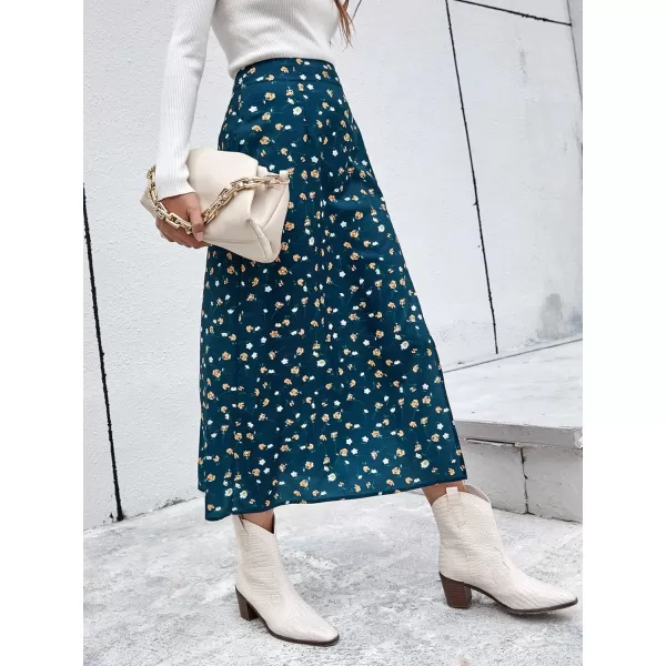 Floerns Women's Boho Floral High Waist Split A Line Midi Skirt