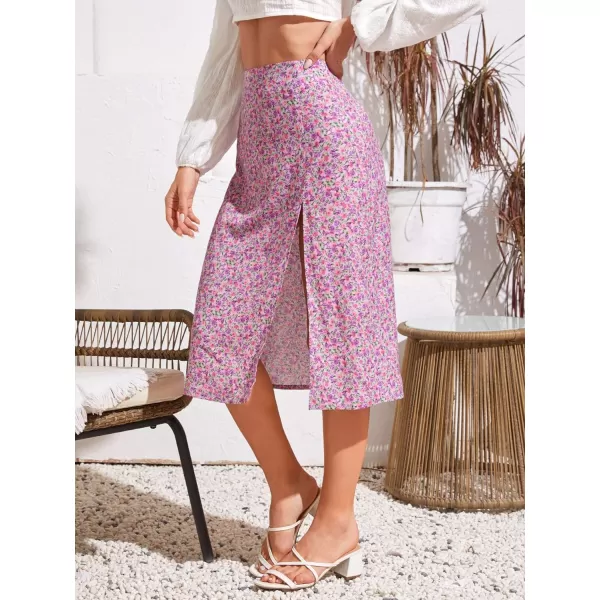Floerns Women's Boho Floral High Waist Split A Line Midi Skirt