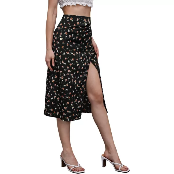 Floerns Women's Boho Floral High Waist Split A Line Midi Skirt