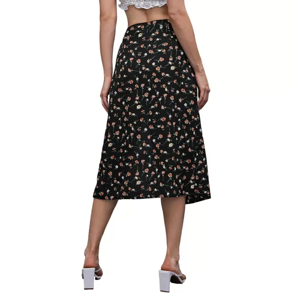 Floerns Women's Boho Floral High Waist Split A Line Midi Skirt