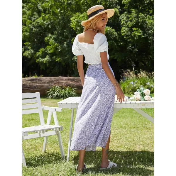 Floerns Women's Boho Floral High Waist Split A Line Midi Skirt