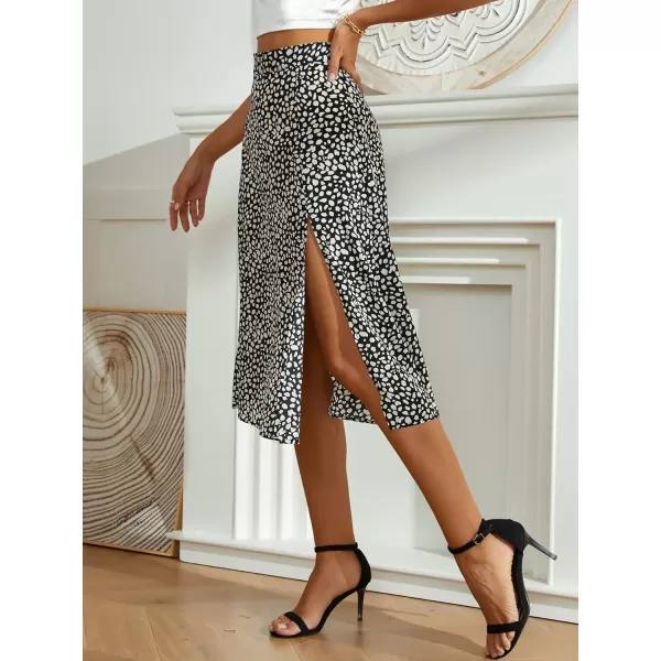 Floerns Women's Boho Floral High Waist Split A Line Midi Skirt
