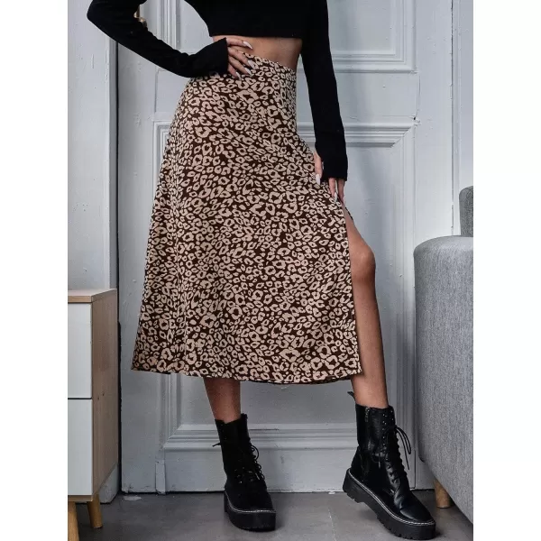 Floerns Women's Boho Floral High Waist Split A Line Midi Skirt
