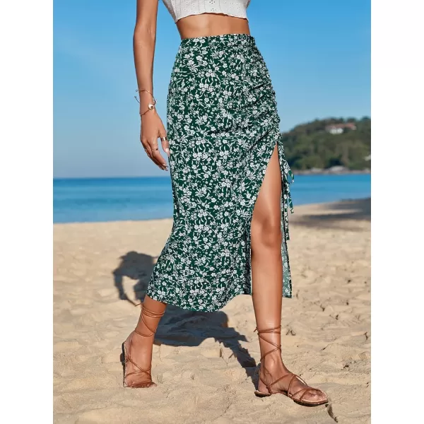 Floerns Women's Boho Floral High Waist Split A Line Midi Skirt