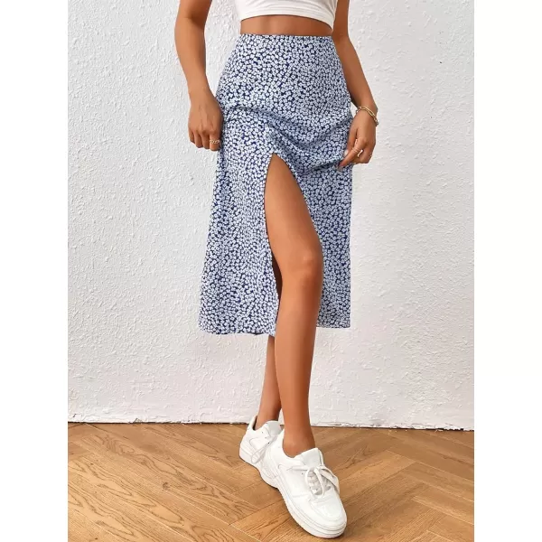 Floerns Women's Boho Floral High Waist Split A Line Midi Skirt