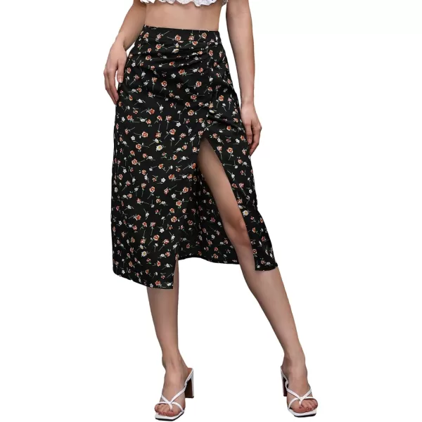 Floerns Women's Boho Floral High Waist Split A Line Midi Skirt
