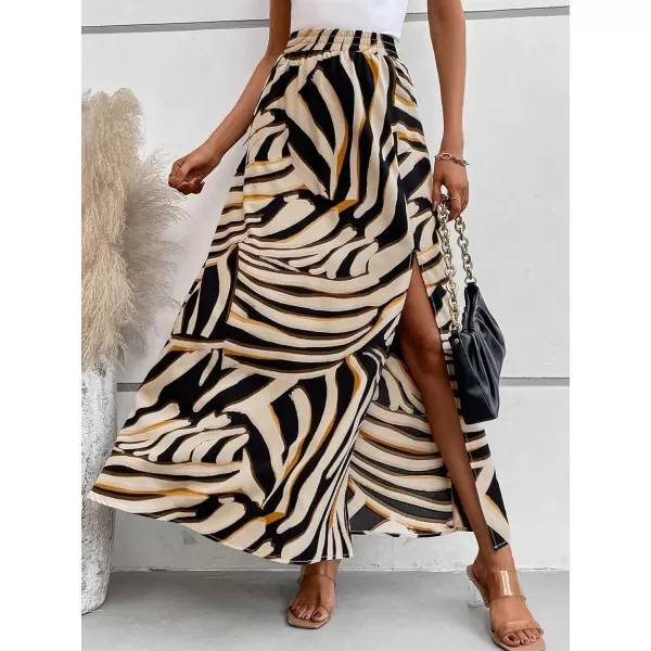 Floerns Women's Boho Floral High Waist Split A Line Midi Skirt