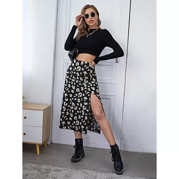 Floerns Women's Boho Floral High Waist Split A Line Midi Skirt