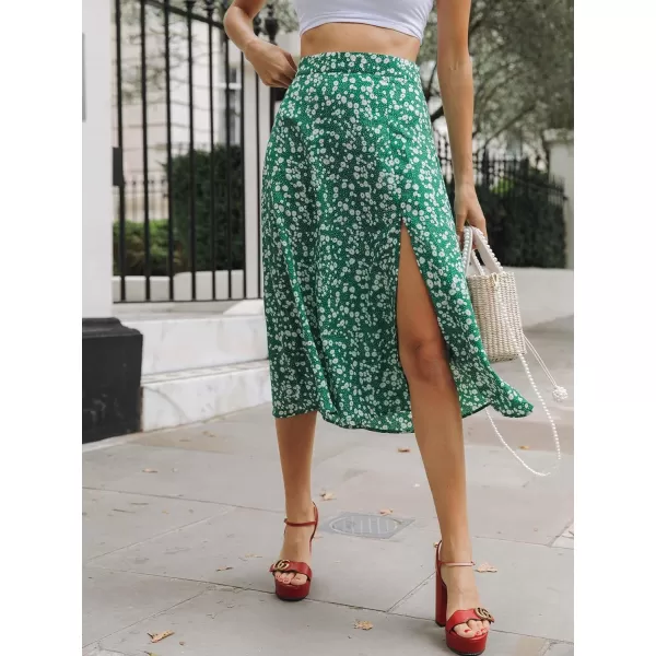Floerns Women's Boho Floral High Waist Split A Line Midi Skirt