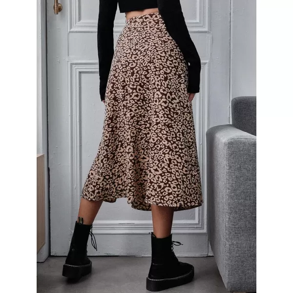 Floerns Women's Boho Floral High Waist Split A Line Midi Skirt