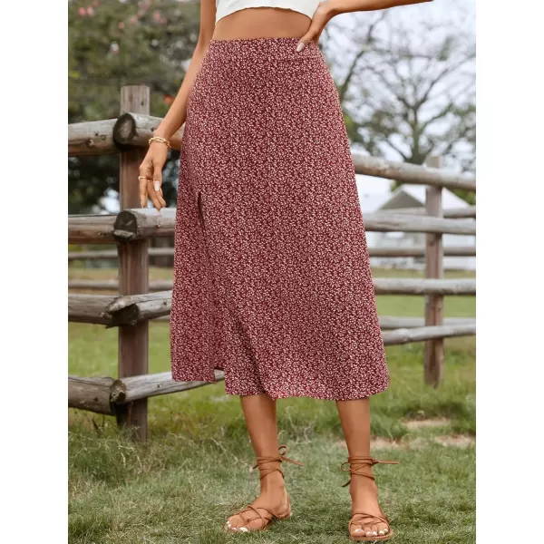 Floerns Women's Boho Floral High Waist Split A Line Midi Skirt