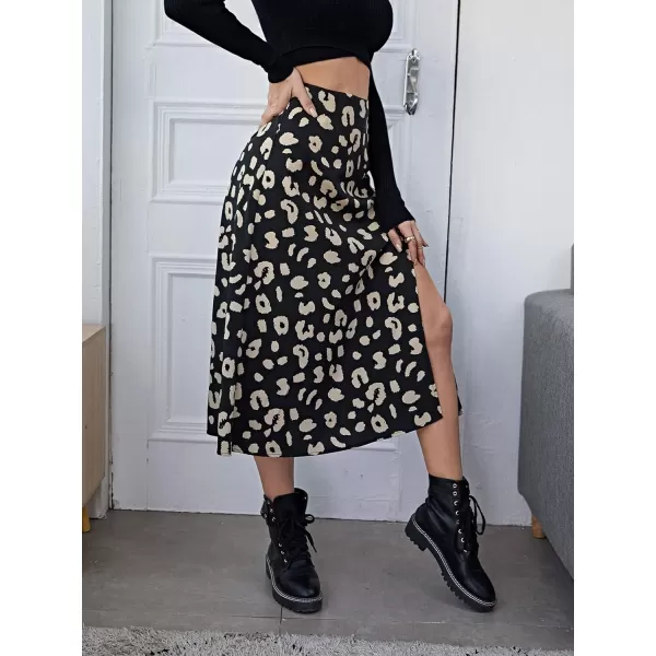 Floerns Women's Boho Floral High Waist Split A Line Midi Skirt