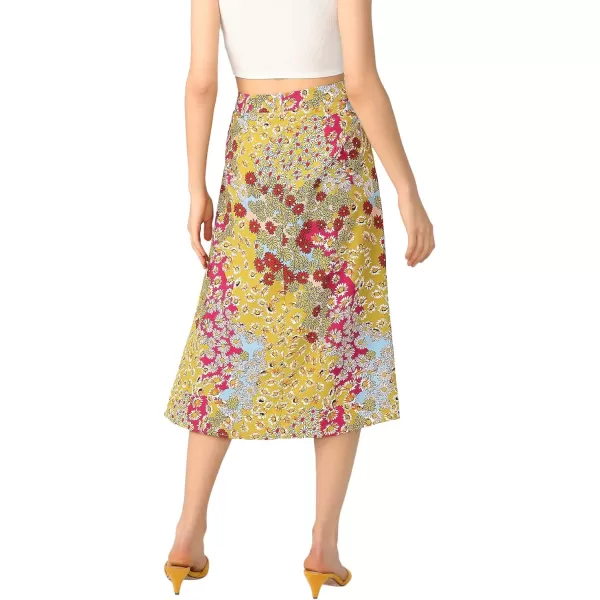 Floerns Women's Boho Floral High Waist Split A Line Midi Skirt