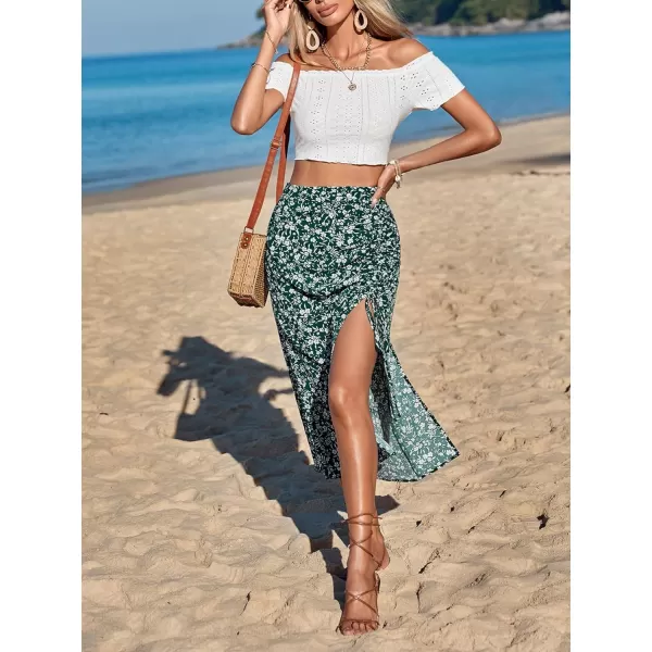 Floerns Women's Boho Floral High Waist Split A Line Midi Skirt