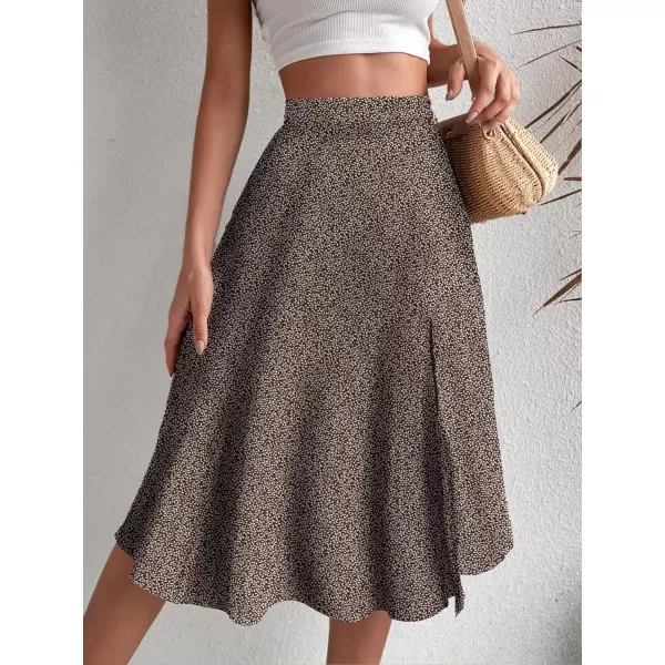 Floerns Women's Boho Floral High Waist Split A Line Midi Skirt