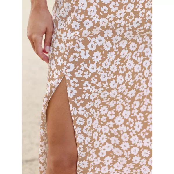 Floerns Women's Boho Floral High Waist Split A Line Midi Skirt