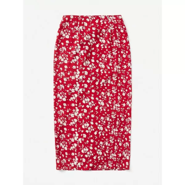 Floerns Women's Boho Floral High Waist Split A Line Midi Skirt