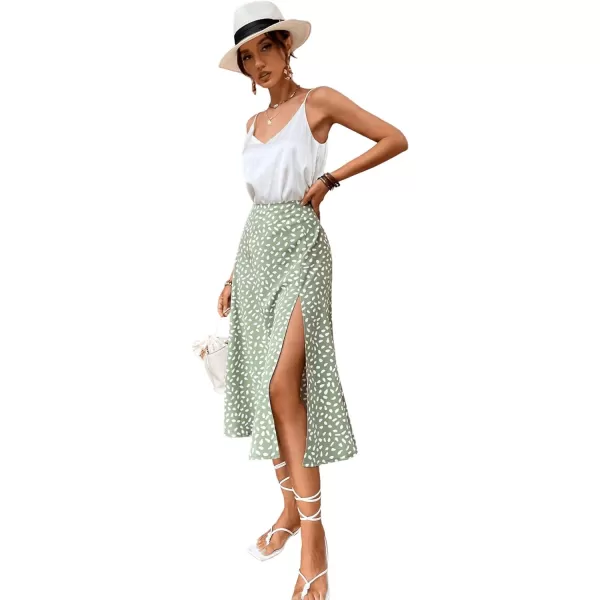 Floerns Women's Boho Floral High Waist Split A Line Midi Skirt