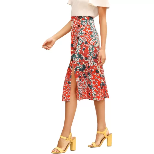 Floerns Women's Boho Floral High Waist Split A Line Midi Skirt