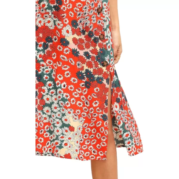 Floerns Women's Boho Floral High Waist Split A Line Midi Skirt
