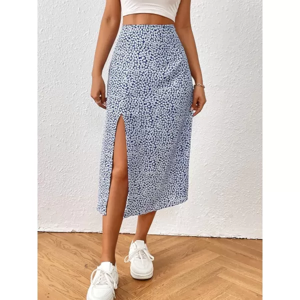 Floerns Women's Boho Floral High Waist Split A Line Midi Skirt