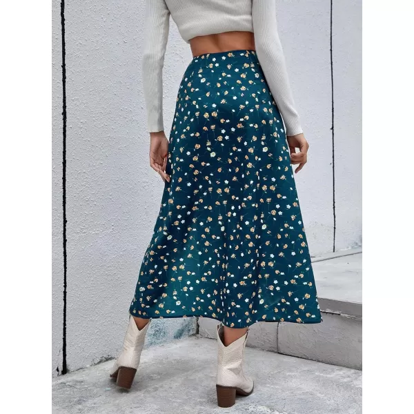Floerns Women's Boho Floral High Waist Split A Line Midi Skirt
