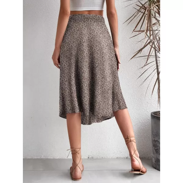 Floerns Women's Boho Floral High Waist Split A Line Midi Skirt