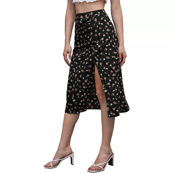 Floerns Women's Boho Floral High Waist Split A Line Midi Skirt
