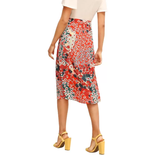 Floerns Women's Boho Floral High Waist Split A Line Midi Skirt