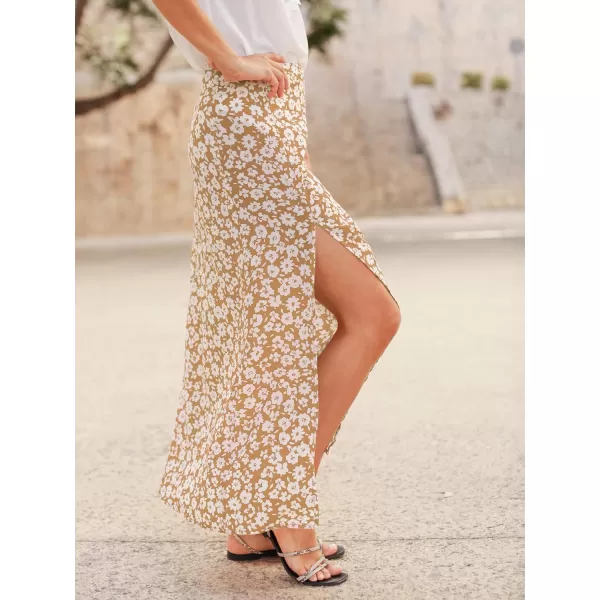 Floerns Women's Boho Floral High Waist Split A Line Midi Skirt