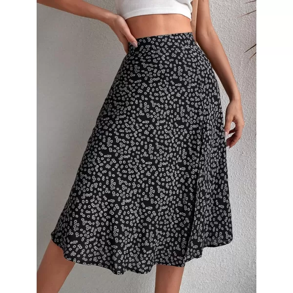 Floerns Women's Boho Floral High Waist Split A Line Midi Skirt