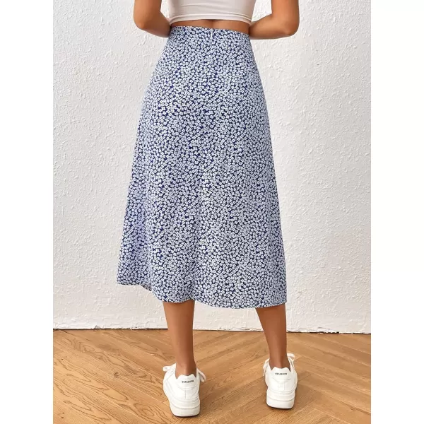 Floerns Women's Boho Floral High Waist Split A Line Midi Skirt