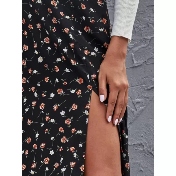 Floerns Women's Boho Floral High Waist Split A Line Midi Skirt