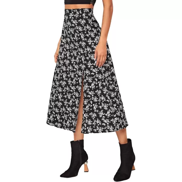 Floerns Women's Boho Floral High Waist Split A Line Midi Skirt
