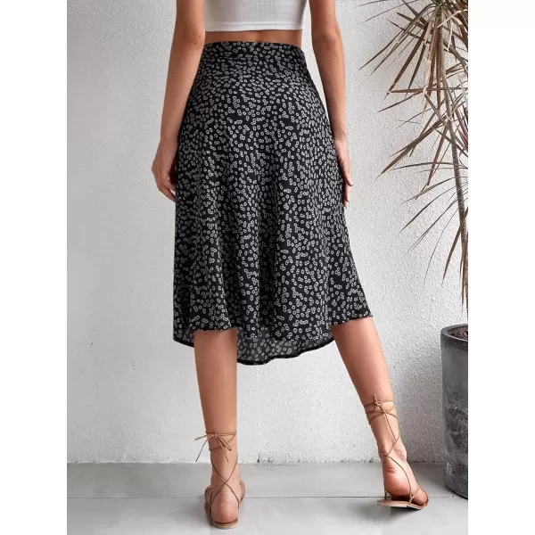 Floerns Women's Boho Floral High Waist Split A Line Midi Skirt