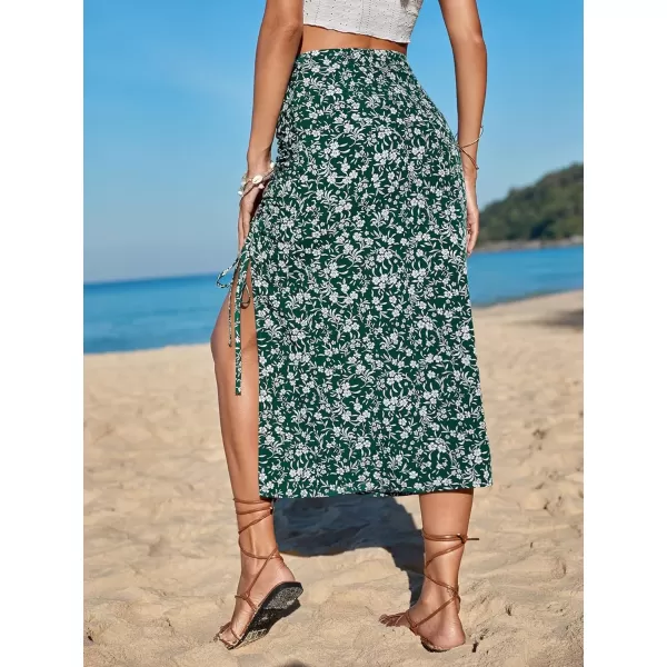 Floerns Women's Boho Floral High Waist Split A Line Midi Skirt