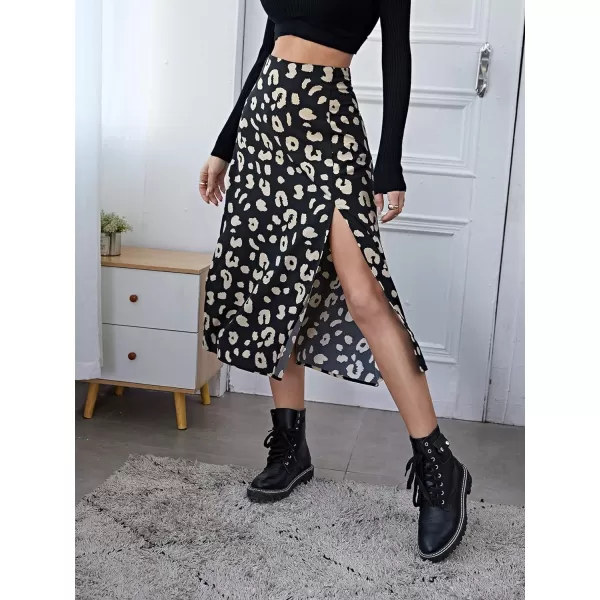 Floerns Women's Boho Floral High Waist Split A Line Midi Skirt