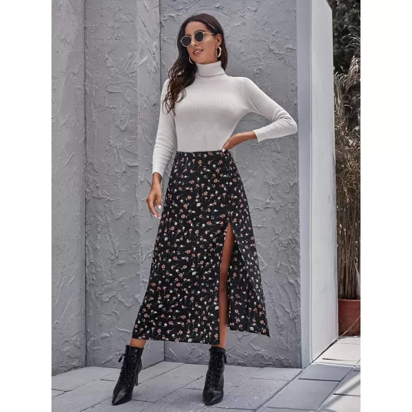 Floerns Women's Boho Floral High Waist Split A Line Midi Skirt