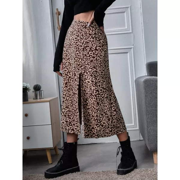 Floerns Women's Boho Floral High Waist Split A Line Midi Skirt