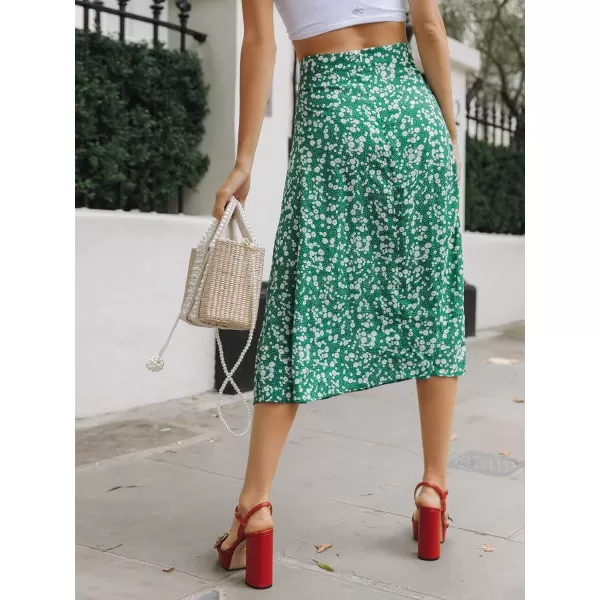 Floerns Women's Boho Floral High Waist Split A Line Midi Skirt