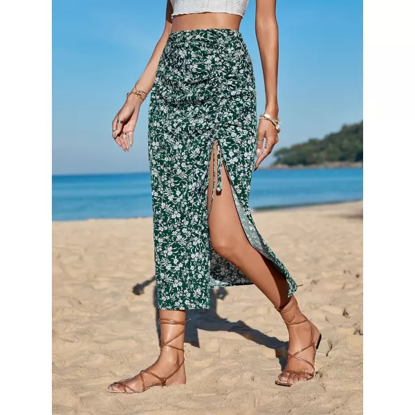 Floerns Women's Boho Floral High Waist Split A Line Midi Skirt