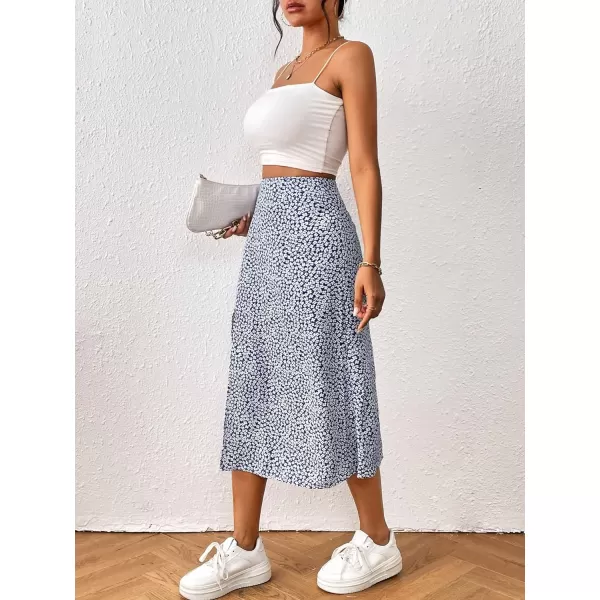 Floerns Women's Boho Floral High Waist Split A Line Midi Skirt