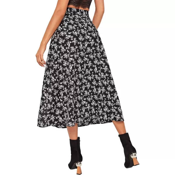 Floerns Women's Boho Floral High Waist Split A Line Midi Skirt