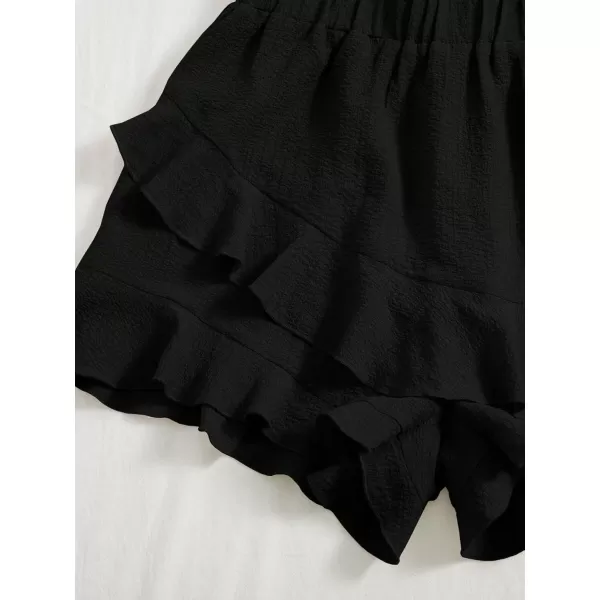 Floerns Women's Boho Paperbag Waist Ruffle Hem Elastic High Waist Cropped Shorts