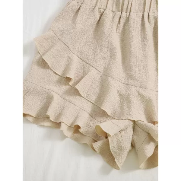 Floerns Women's Boho Paperbag Waist Ruffle Hem Elastic High Waist Cropped Shorts