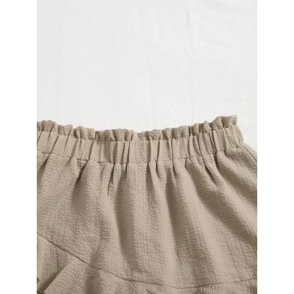 Floerns Women's Boho Paperbag Waist Ruffle Hem Elastic High Waist Cropped Shorts