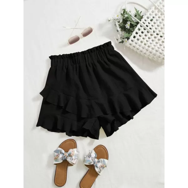 Floerns Women's Boho Paperbag Waist Ruffle Hem Elastic High Waist Cropped Shorts