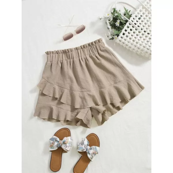 Floerns Women's Boho Paperbag Waist Ruffle Hem Elastic High Waist Cropped Shorts