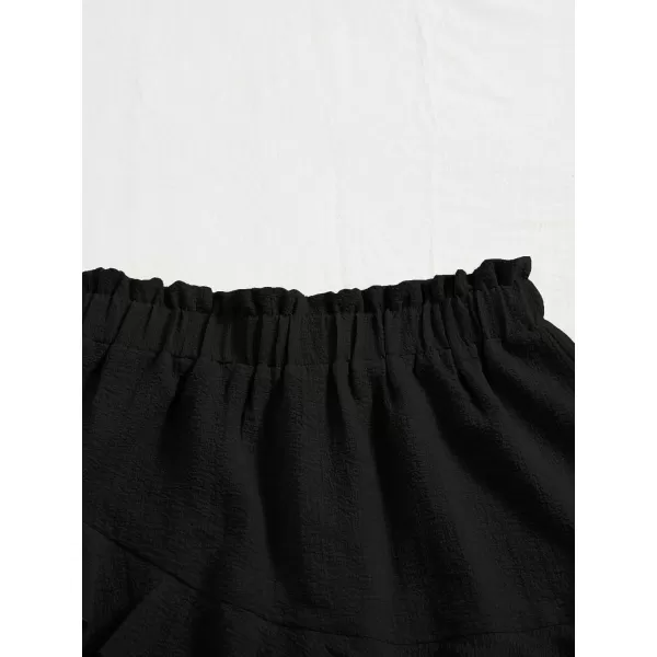 Floerns Women's Boho Paperbag Waist Ruffle Hem Elastic High Waist Cropped Shorts