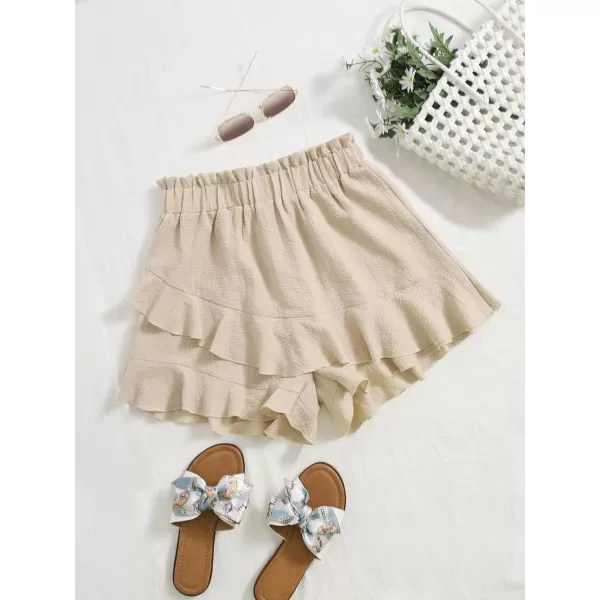 Floerns Women's Boho Paperbag Waist Ruffle Hem Elastic High Waist Cropped Shorts
